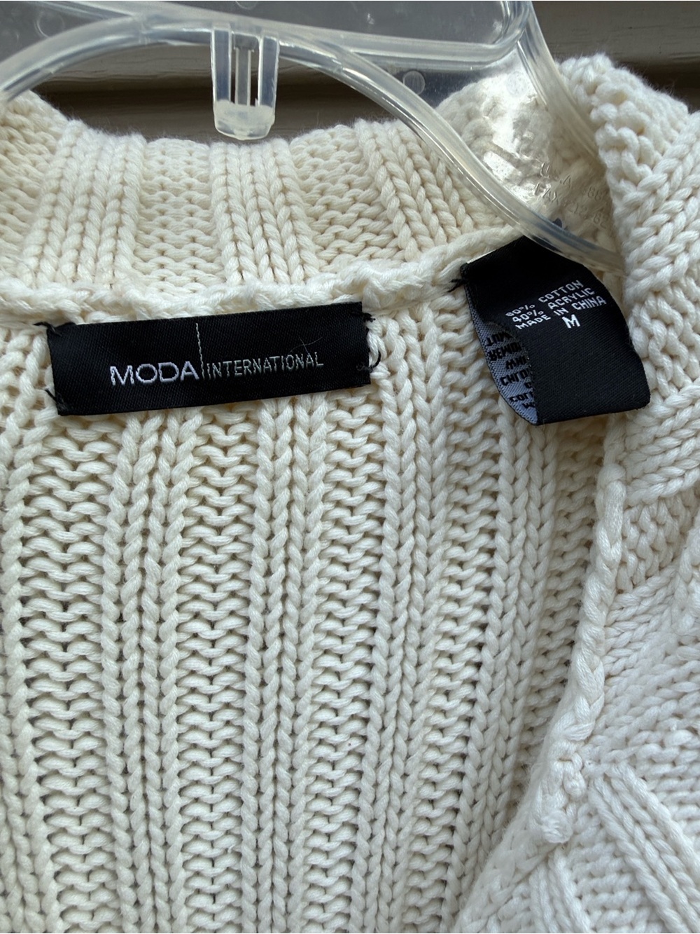 Moda International Long Cream Open-Knit Button-Front Belted Cardigan Size M - Picture 3 of 8